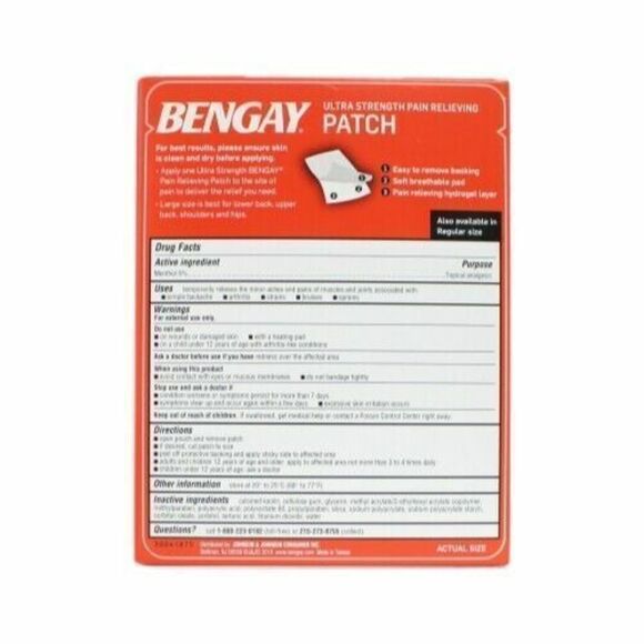 Bengay Ultra Strength Pain Relieving Patch Large Size 4 Count Each - Picture 2 of 3